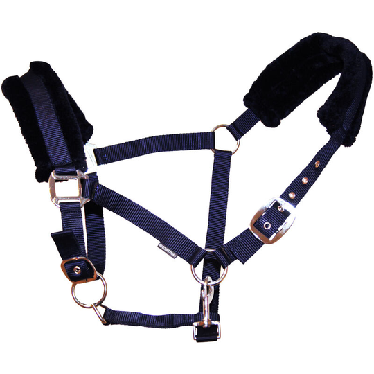 Hy Faux Fur Padded Head Collar with Lead Rope (Cob) (Navy) - Navy