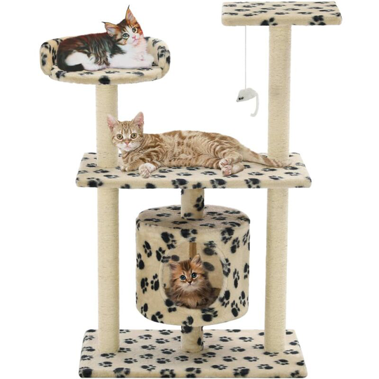 Cat Tree with Sisal Scratching Posts 95 cm Beige Paw Prints - Beige