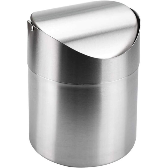 Mini Steel Office Bins Tabletop Bin Mini Lid Bin with Lid for Home Office (12 * 12 * 16.5CM, 1.5L)