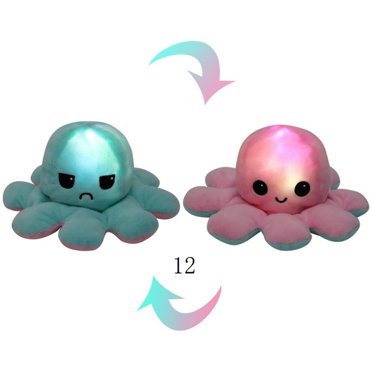 (12) Double-sided Flip Octopus LED light Doll Plush Toy