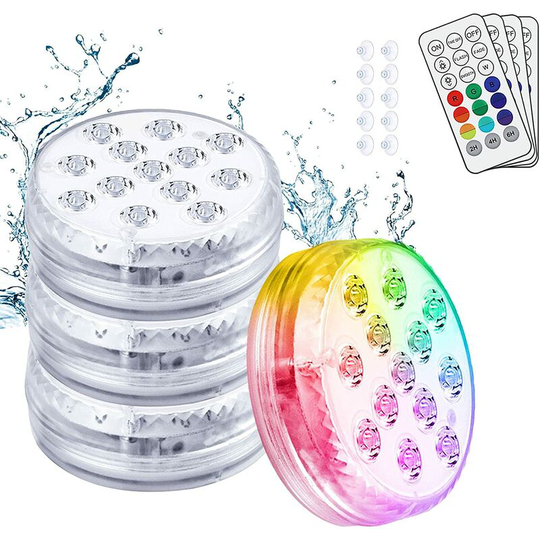 Naxunnn - Submersible led Light, 4PCS 13LED Underwater Lights 16 rgb Colors with Suction Cups and rf Remote Control, IP68 Waterproof Lighting for