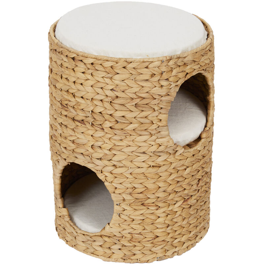 Indoor 3-Tier Wicker Scratch Tower Tree & Cat Bed Condo House, Natural Seagrass with Three Removable Washable Cushions, Tan/Cream, Neith Collection