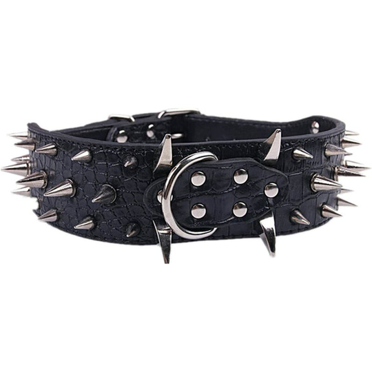 Pu Leather Studded Dog Collar Anti-Bite Collar for Large Dogs(Length:61cm Width:5cm)