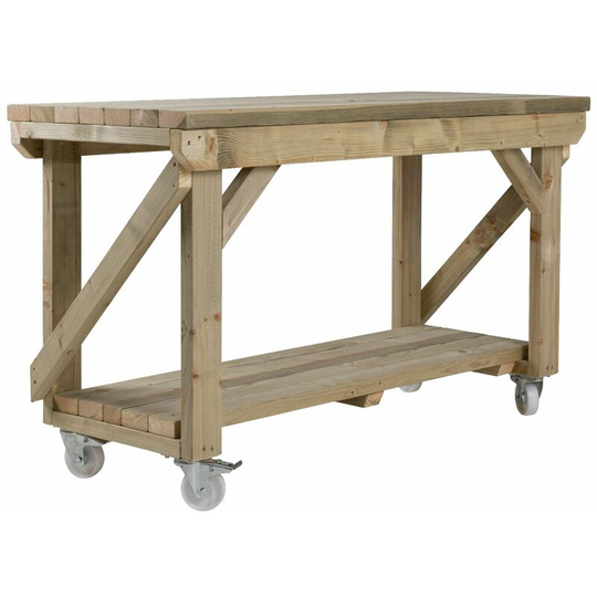 Wooden Pressure Treated Indoor / Outdoor Workbench, 7ft (210cm), With wheels