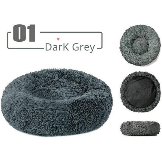 (Deep-gray, X-Large) Plush Donut Pet Bed Dog Cat Round Nest Puppy Sofa