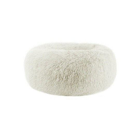 (Cream, XL / 80cm) Washable Calming Comfy Donut Style Plush Cat Dog Pet Bed