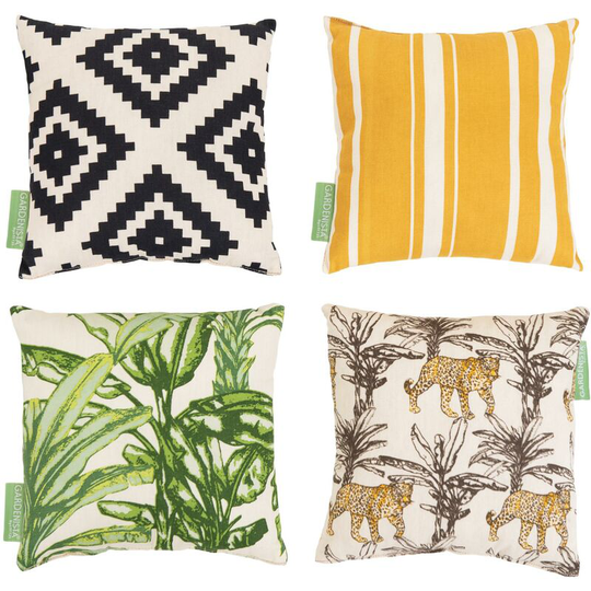 Garden Outdoor Premium Water Resistant Treated Canvas Cotton Filled Mini Cushion 4pk, Jungle Collection - Gardenista