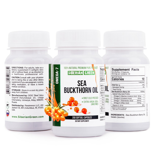 Siberian Sea Buckthorn Oil Capsules 200 Softgels Wild-harvested
