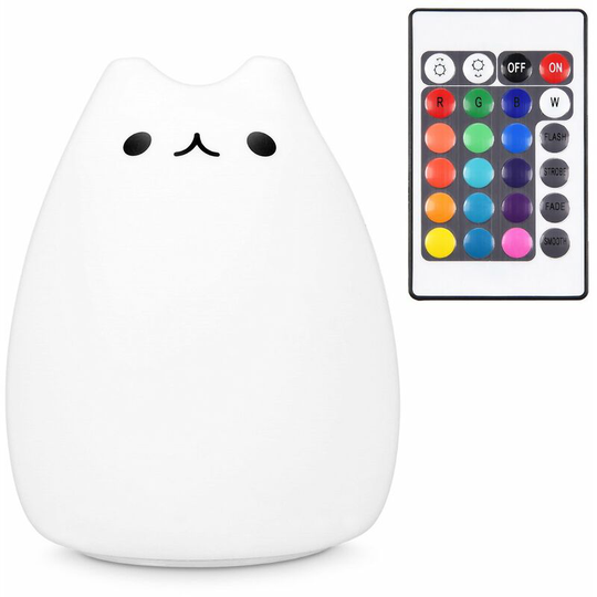 Denuotop - led Night Light Cat Design - Remote Control Micro usb Cable - Cute rgb Color Changing Kids Bedside Lamp - Kitten Snooze Light White