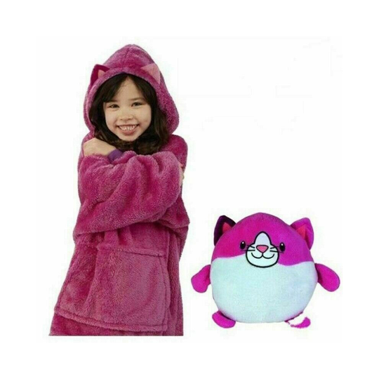 (Rose Red) Kids Blanket Hoodie Fleece Hooded Sweatshirt Oversized Pets Plush Soft Warm Coat Cartoon Pillow