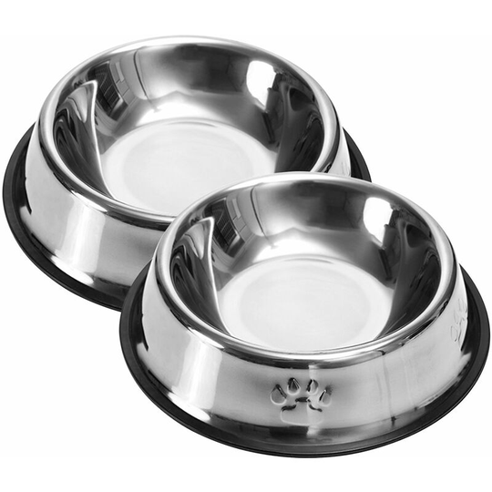 2Pcs Practical Pet Feeding Bowls Dog & Cats Universal Non-Skid Stainless Steel Food Bowls