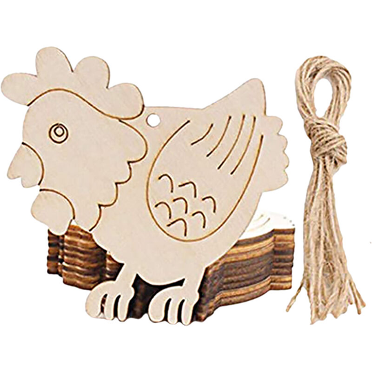 10PCS Kids DIY Easter Haning Pendants Wooden Painted Hanging Sign Easter Door Wall Hanging Decoration Rabbit Egg Cutouts Wood Hanging Tags, Type 1