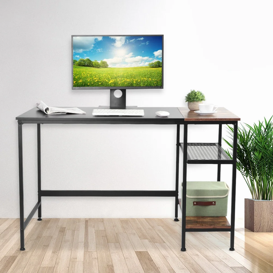 1.2M Black Computer Desk With 2-Layer Grid Rack