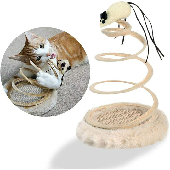 Interactive Cat Toy, Plush Cat Toy with Spiral Spring Plate and Fun Ball or Mouse Creative Interactive Stainless Steel Spring Rotating Cat Toy to