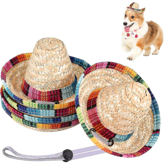 Thsidne Pack Of 5 Mini Mexican Sombrero, Dog Straw Hat, Cat Sun Hat, Cat Sun Hat