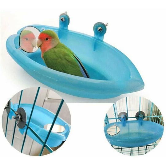 Bird Bathtub Bowl Hanging Basin Birdbath Toy Pet Parrot Budgie Budgie Cockatiel Shower Cage Feeder with Mirror - Litzee