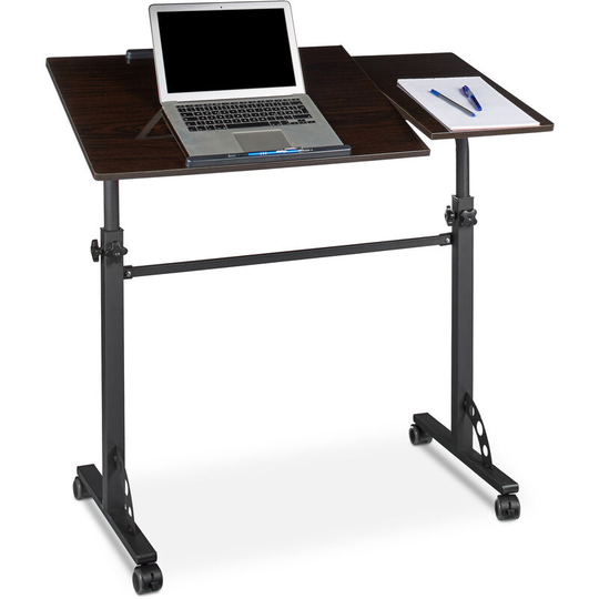 Xxl Laptop Table Height Adjustable, 110 x 100 x 50 cm, Wood, Mobile Lecturn, Wheels with Brakes, Notebooks, Projecters, Laptops, 2 Surfaces, Ebony