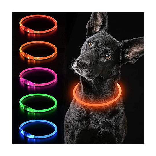 Light Up Dog Collar, usb Rechargeable led Dog Collar, Can be Cut to Any Size, Safety Dog Collar for Small, Medium and Large Dogs.(Orange)