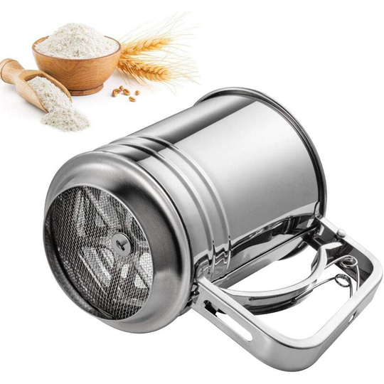 One-handed flour sieve 400 g flour and icing sugar sieve Stainless steel flour sieve Fine mesh sieve Large capacity hand sieve Icing sugar shaker