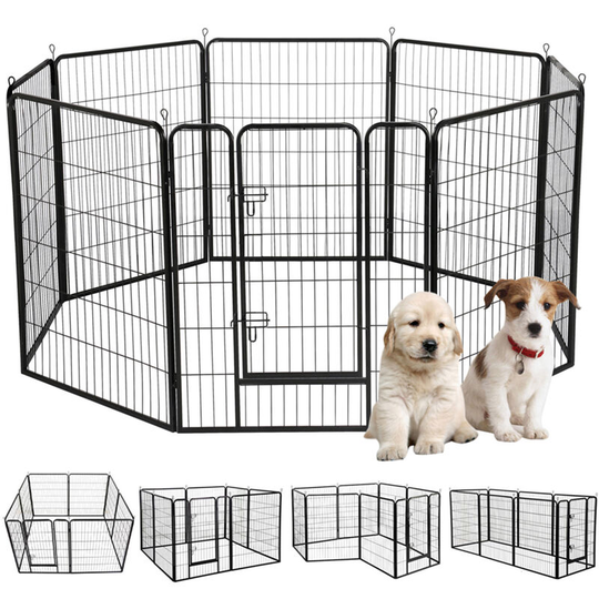 8 Panel Pet Playpen Dog Exercise Pen Cat Rabbit Fence Indoor/Outdoor 100cm High - black - Yaheetech