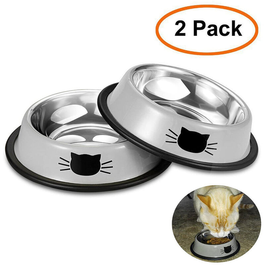 2PCS Washable Stainless Steel Pet Bowl Easy Clearing Resistant To Corrosion With The Rubber Circle Of AntiSkid