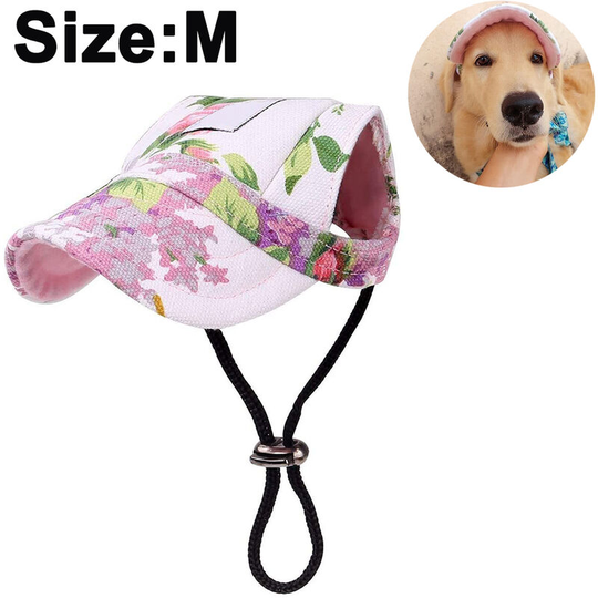 Dog Hat, Pet Baseball Cap/Dogs Sport Hat/Visor Cap with Ear Holes and Chin Strap for Dogs and Cats, m, flower