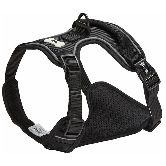 Soft Padded Comfortable Fabric Dog Puppy Pet Adjustable Outdoor Harness - Black - Large - Bunty