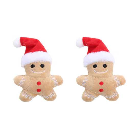 2 Pcs Cat Toys Christmas Hats Gingerbread Men Catmint Included Molar Bite Resistant Interactive Pet Toys
