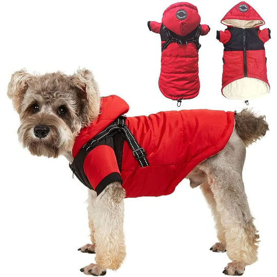 Winter Warm Dog Coat with Harness - Dog Clothes for Small Dogs Winter Warm Vest Hooded Dog Jacket