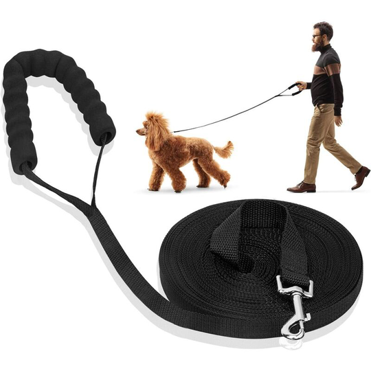 Dog training leash Dog lanyard strap Long leash with padded handle For small to large dogs -20M, Black