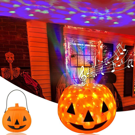 Pumpkin Bucket with Rotating Light and Laughing, Halloween Pumpkin Bucket, Trick or Treat Plastic Halloween Candy Bucket, Halloween Decoration for