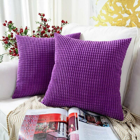 Purple Granules Cushion and Cushion Cover Set of 2, Soft Corduroy Decorative Square Cushion Cover Cushion Covers Pillow Case, Home Decorations for