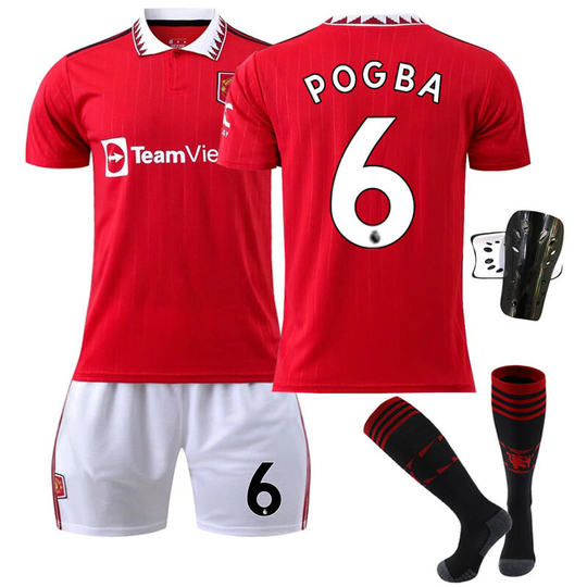 Red Devils Home Red Football Suit Size 6 with Socks+Protective Equipment, Size 22