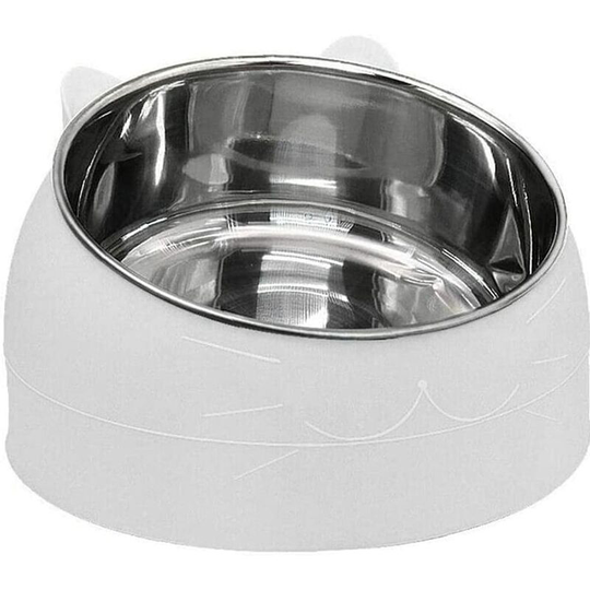 Pet Bowl Kitten Cat Bowl Oblique Mouth Stainless Steel Bowl Food Feeder Water 15 Degree Tilt Animals 800ml White