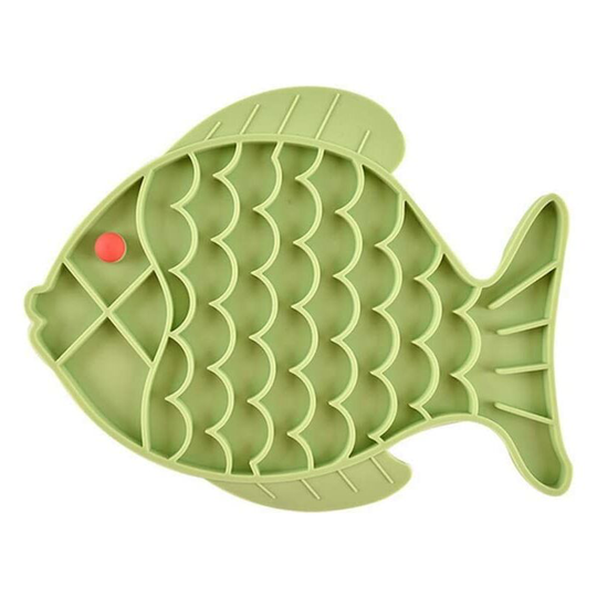 Anti-Glutinous Silicone Bowl For Dogs And Cats - Slow Feed , Fish , Green
