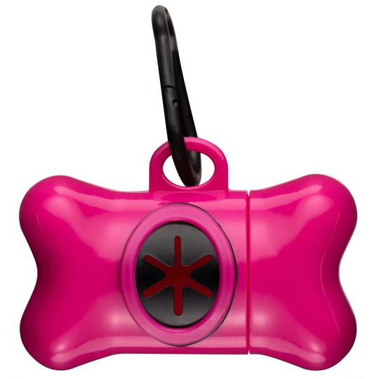 Dog Pet Puppy Poo Poop Waste Bag Dispenser Holder Scoop 1 Free Refill Roll - Pink - Bunty