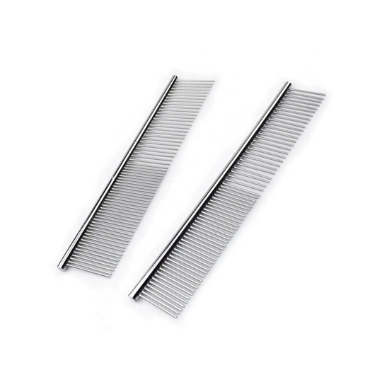 Set of 2 Stainless Steel Pet Grooming Comb, Combing Tool Poodle Comb Professional Butter Comb Cat and Dog Grooming Comb, Silver(17*2.9cm and 19*4.0cm)