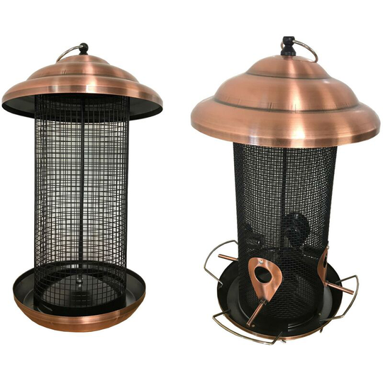 Selections - 2 x Copper Extra Large Hanging Seed & Nut Bird Feeders