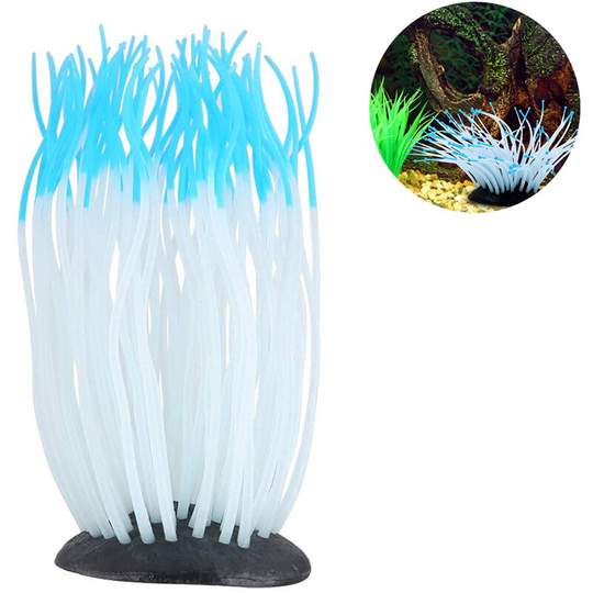 Artificial Luminous Sea Anemone, Simulation Silicone Coral Plants Ornament Glowing Sea Anemone with Suction Cup for Aquarium Fish Tank Decoration,