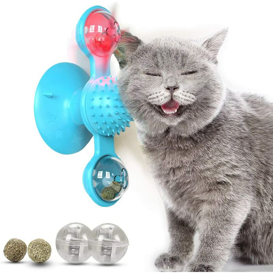 Briday - Windmill Cat Toys for Indoor Cats, Interactive Chew Toys with Catnip, Toothbrush Funny Kitten Toys Cats Hair Brush Turntable Massage