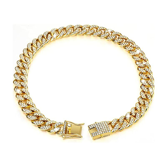 Dog Collar Walking Metal Chain Collar with Design Secure Buckle, Pet Cuban Collar Jewelry Accessories for Small Medium Large Dogs Cats 10in 10mm wide