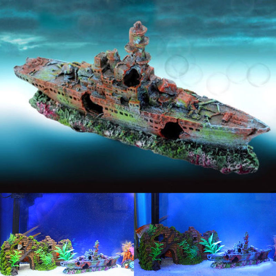 Retro Aquarium Ornament Destroyer Marine War Sailboat Ship Wreck Mold Aquarium Historical Sites Decoration