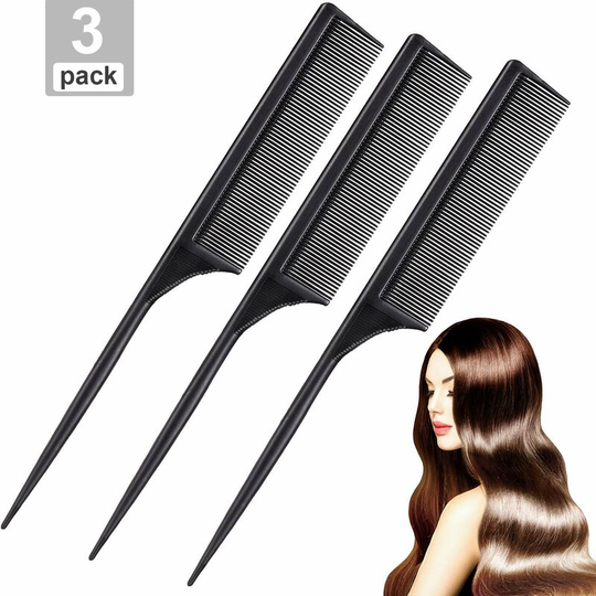 Ilovemilan - 3 Pack Tail Comb Carbon Fiber Rat Tail Comb Set Heat Resistant Anti Static Styling Tail Comb for Hair Women Back Combing Root Teasing
