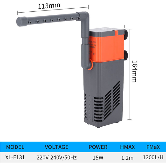Mini Aquarium Water Pump 3 in 1 Submersible Pump Small Filter Silent Fish Tank Water Pump Oxygenation Pump (XL-F131 15w)