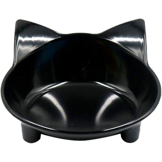 Shallow Cat Bowl Flat Mouth Cat Bowl Kitten Cat Bowl Non-slip Water Melamine Bowl , Black
