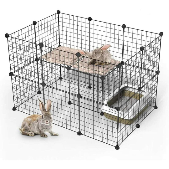 Niceme - 24 Panels Small Animals Pen Playpens Cage for Rabbit, Guinea Pigs, Puppy, Bunny Pet Indoor/Outdoor, diy Metal Wire Storage Cubes Organizer