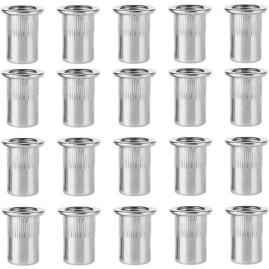Bearsu - 20 Pcs Rivet Nut, Stainless Steel Rivet Nut Nut Tool Flat Head Threaded Rivet Nutsert Cap M3 Type, for 3D Printing, Carpentry, Construction,