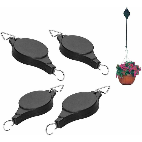 Sun Flowergb - Set of 4 Adjustable Retractable Plant Pulleys Hanging Flower Basket Hook Hanger for Garden Basket Planter and Bird Feeder Hanging