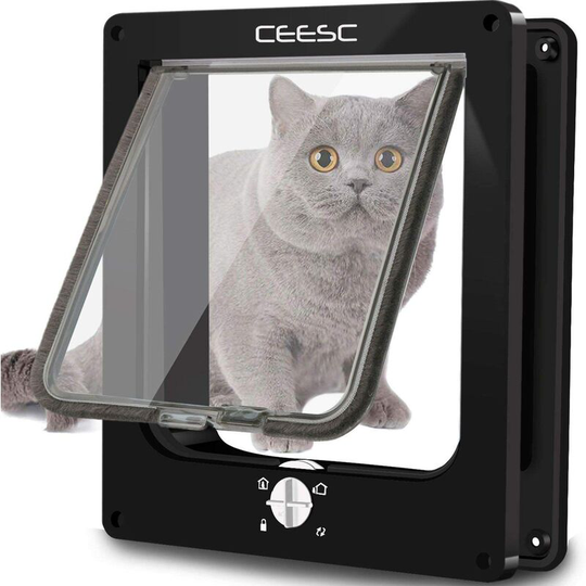 Cat Door, Waterproof Pet Door with 4-Way Rotating Lock for Cat, Small Dog, Easy to Install and Use, Upgraded Version (xl, Black)