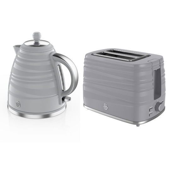 2Pc Swan Symphony Kettle & Toaster Set - Grey